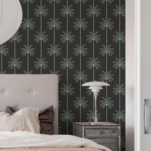 Boho Palm Trees Muted Turquoise on Black