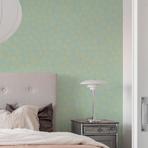 Yellow Outline Floral on Aqua
