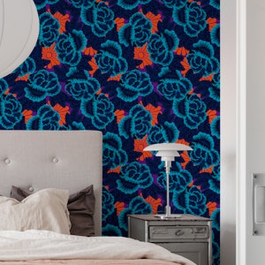 Electric Midnight Blue Abstract Flowers