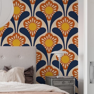 Mid-Century Flower Power in Red Blue - S