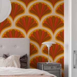 Midcentury Scallop Blossom Beige Orange Small