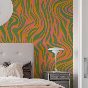 Bold Abstract Swirls Pink Orange Green Lines
