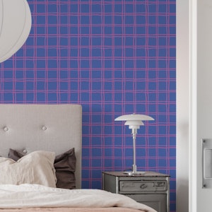 Moody blue and purple hand drawn check