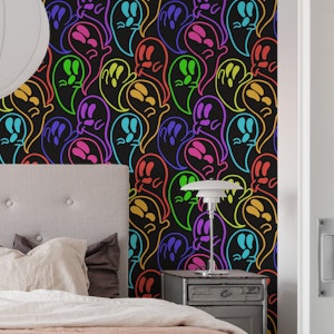 Multicolour neon ghosts on a black background