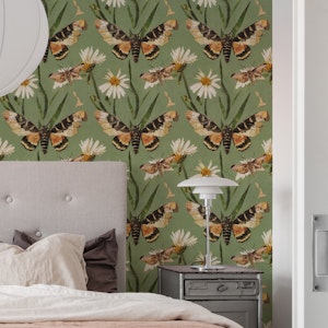 Vintage Collage Moth and Daisies Artwork