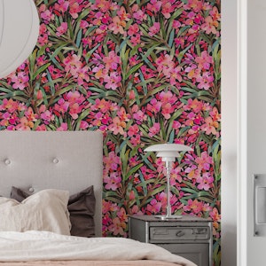 Oleander Flowers and Leaves Black