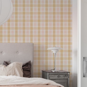 Rustic Plaid Soft Mustard and Powder Pink S