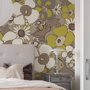 Floral Doodles pattern beige brown green