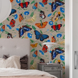 Papillonia - Morning Glory with Butterflies in Greige