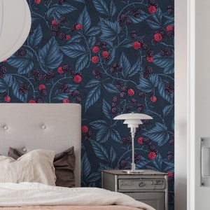 Blackberries on dark blue