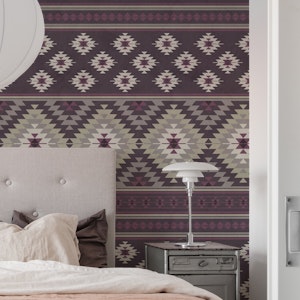 Kilim stripes in plum beige large
