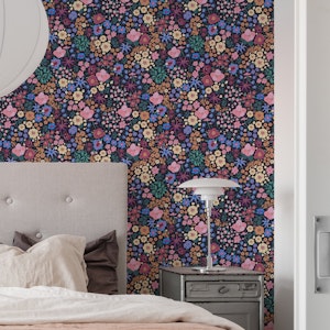 Ditsy colorful pink, purple, blue flowers pattern