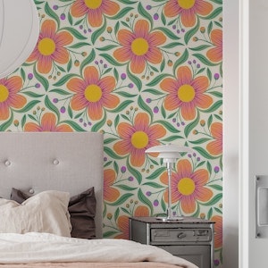 Bold Groovy Floral on Light Green