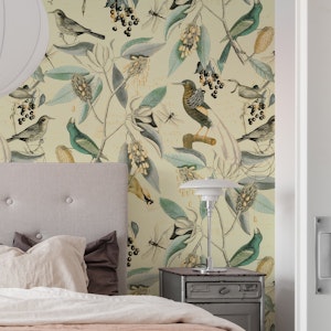Vintage Magnolia And Birds Beige Teal