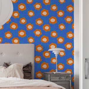 Climbing Flowers Retro Floral Orange Blue