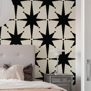 Mid Century Modern Atomic Stars Black Cream