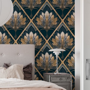 Art Deco Nouveau Floral Elegance Blue Gold