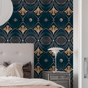 Art Deco Chic Blue Gold Symmetry