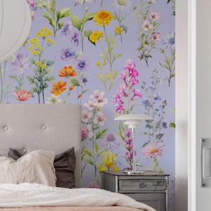 Wildflowers wallpaper on blue