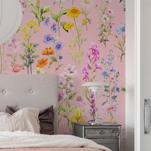 Wildflowers wallpaper on pink