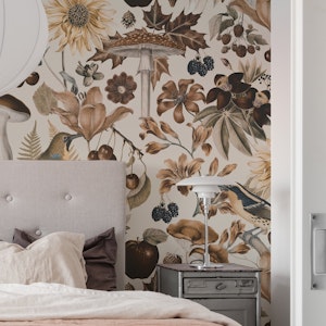 Autumns Delight Botanicals With Birds Beige