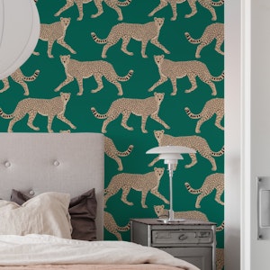 Walking Cheetah on Forest Green