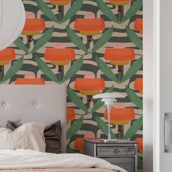 Abstract Retro Poppies Mid Century Mod Floral