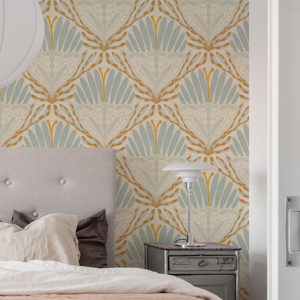 Elegant Art Deco Ogee Floral.Woven Texture