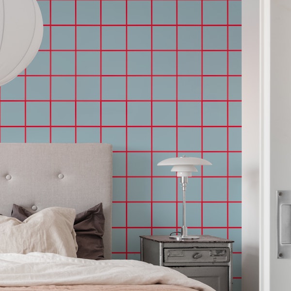 Blue gray red grouted tiles