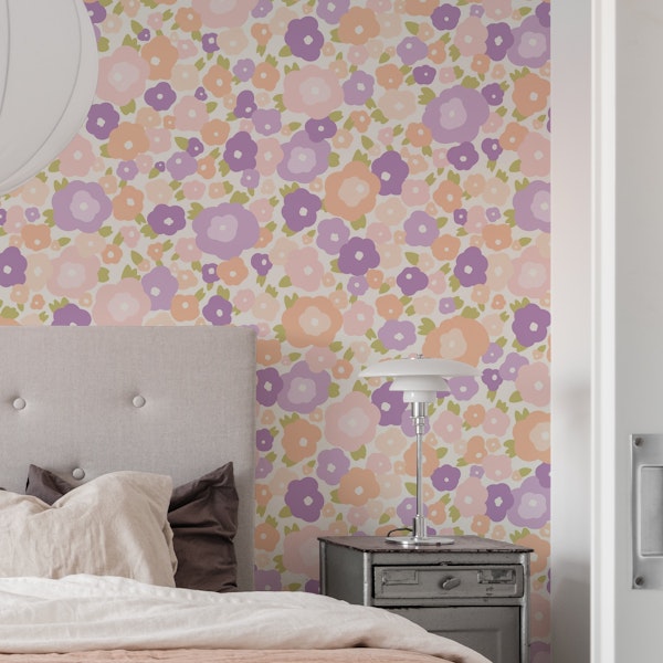 Retro Abstract Flowers Pastel Lavender Purple