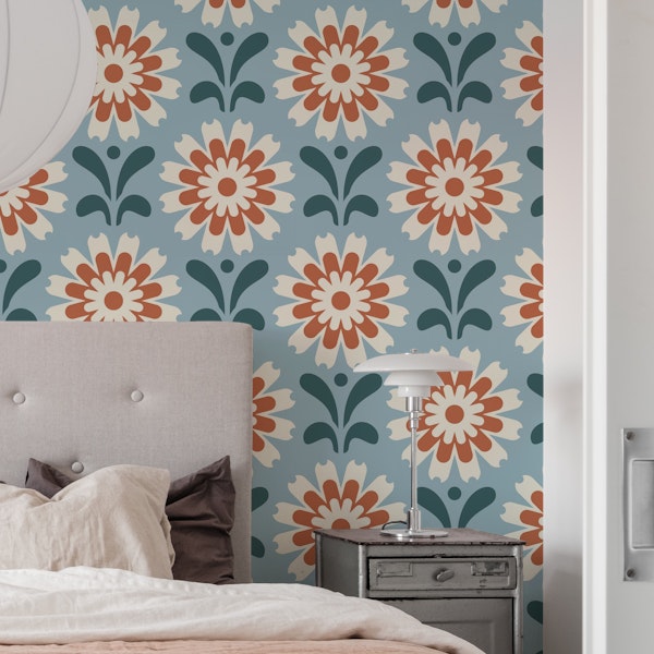 Rustic Daisy Harmony in Blue Red - S