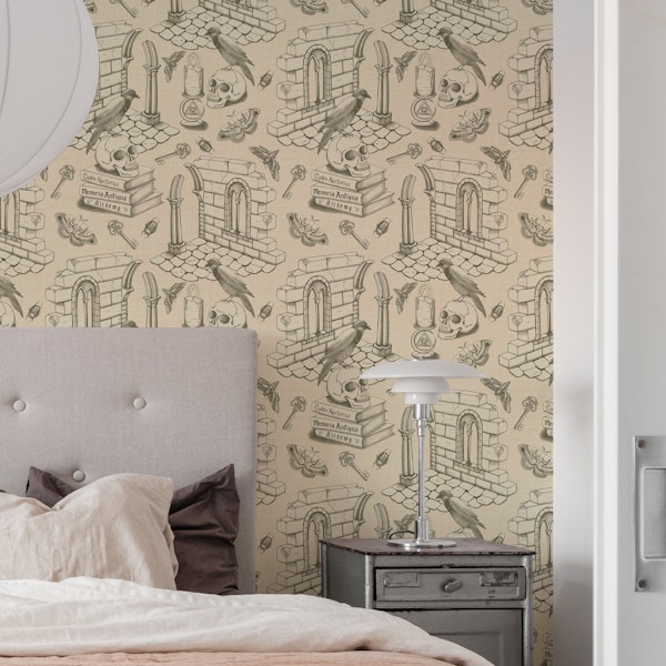 Dark Academia Toile de Jouy - Olive Green
