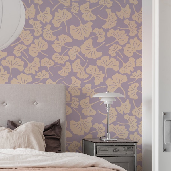 Ginko Plant Leaf in Cream & Purple