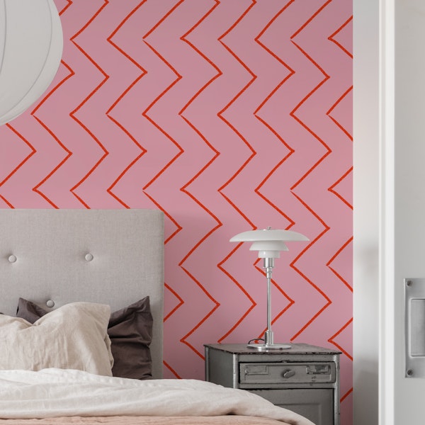 Zigzag Stripes Pink and Orange Red Hand Drawn