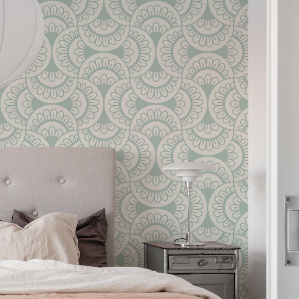 Vintage Floral Scallops - light sage green