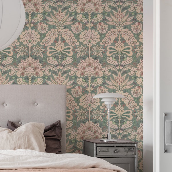 Botanic Damask Mint Green Blush Pink Cream