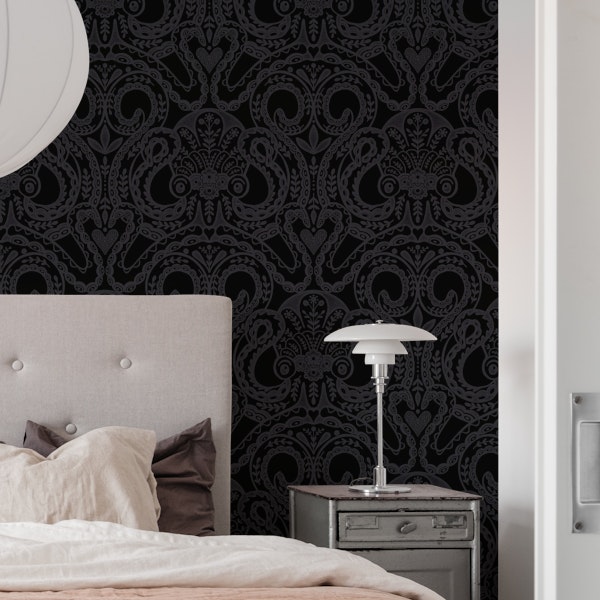Folk octopus damask black