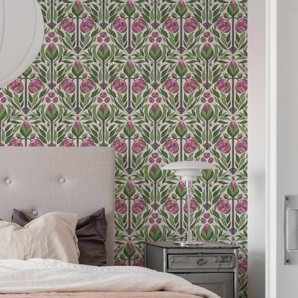 English Country Roses - Mauve Pink & Moss