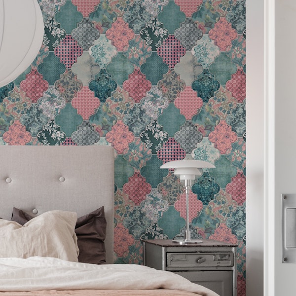 Moroccan Tiles Teal Pink Large