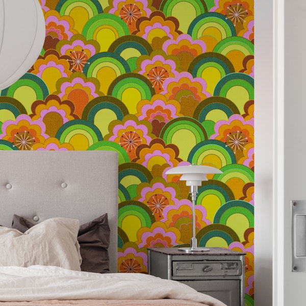 70s rainbow flowers textured large