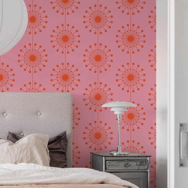 Midcentury Modern Dandelions Pink and Orange