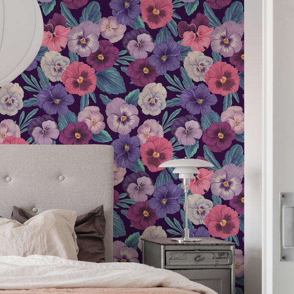 Colorful pansies on deep violet