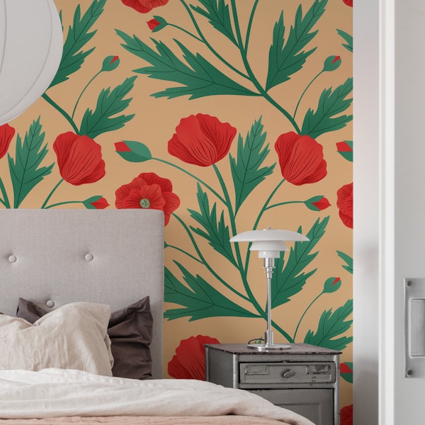 Red Poppies on Orange
