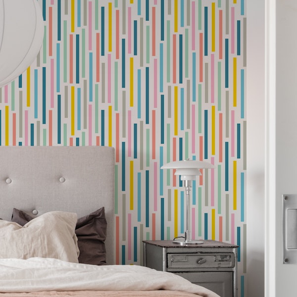 SHOWERS Vertical Geo Stripes Pastels on Cream