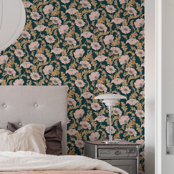 traditional art nouveau poppies dark green