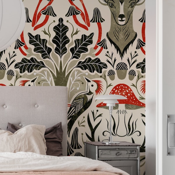 woodpecker oaktree deer damask