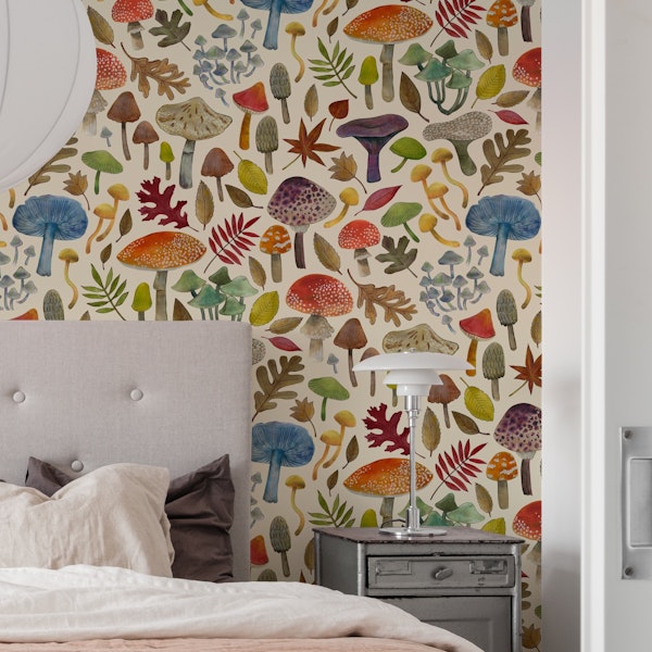 Watercolour toadstools & Autumn leaves cream