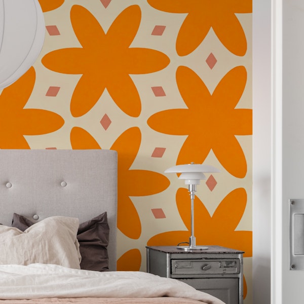 Groovy Tangerine Retro Flowers