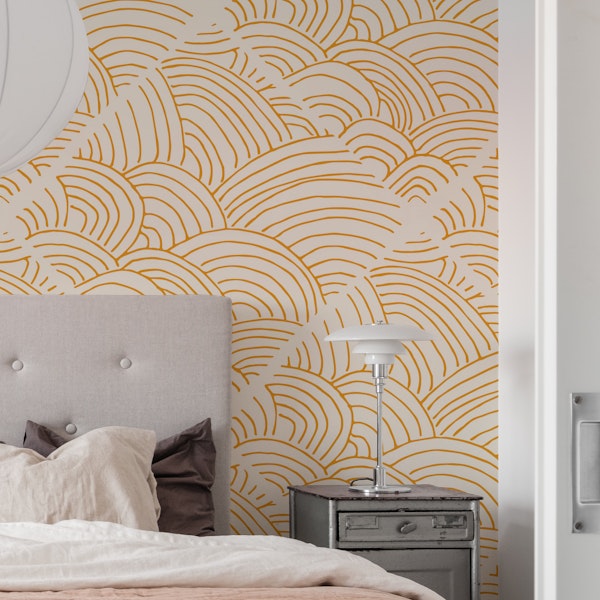Golden yellow minimalist ocean wave swirl