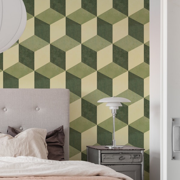 Cubes - Sage - Vintage Boho Retro Tiles